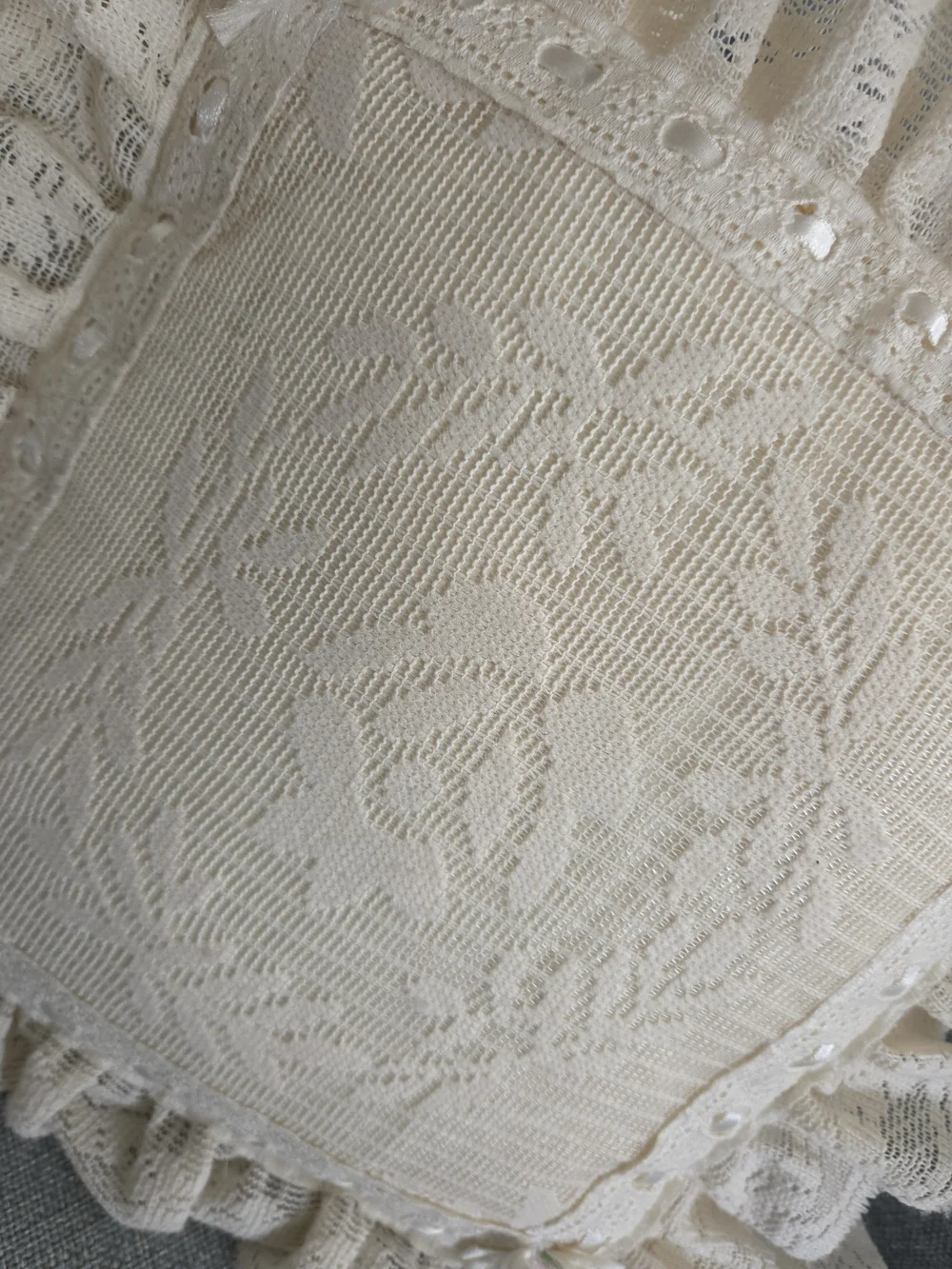 Vintage Cream Lace Decorative Throw Pillow with Ruffle Trim